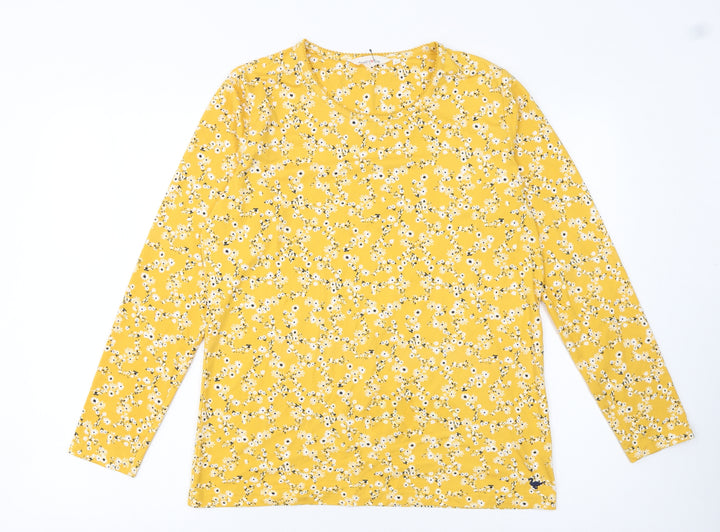 Country Rose Women Yellow Floral Long Sleeve Jersey Top M