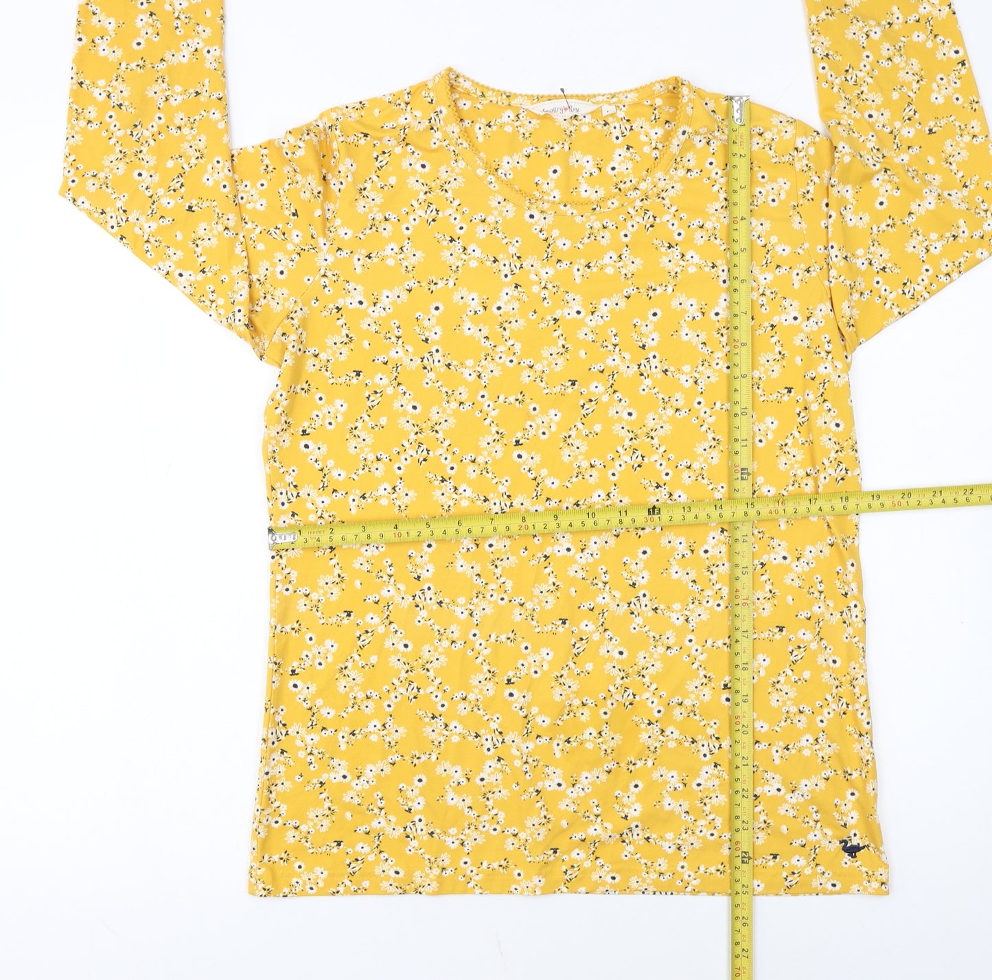 Country Rose Women Yellow Floral Long Sleeve Jersey Top M