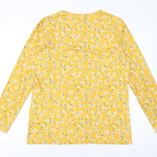 Country Rose Women Yellow Floral Long Sleeve Jersey Top M