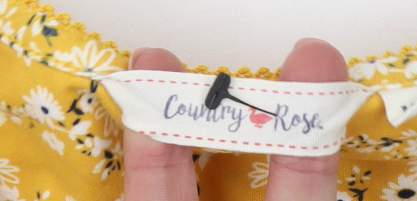 Country Rose Women Yellow Floral Long Sleeve Jersey Top M
