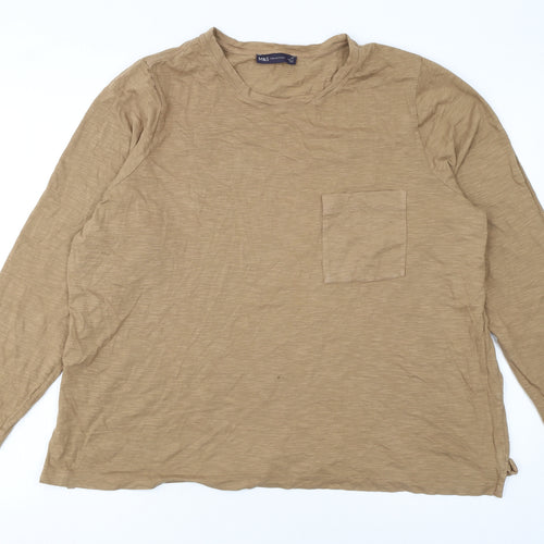 Marks and Spencer Women’s Beige Long Sleeve Cotton T-Shirt Size 22