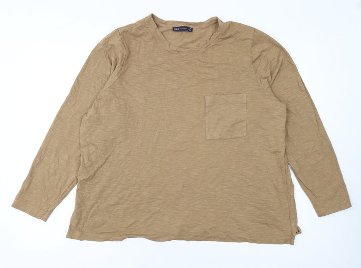 Marks and Spencer Women’s Beige Long Sleeve Cotton T-Shirt Size 22