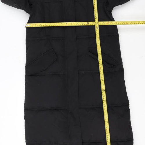 Superdry Womens Black Long Puffer Coat Hooded Size 8 Winter Warm