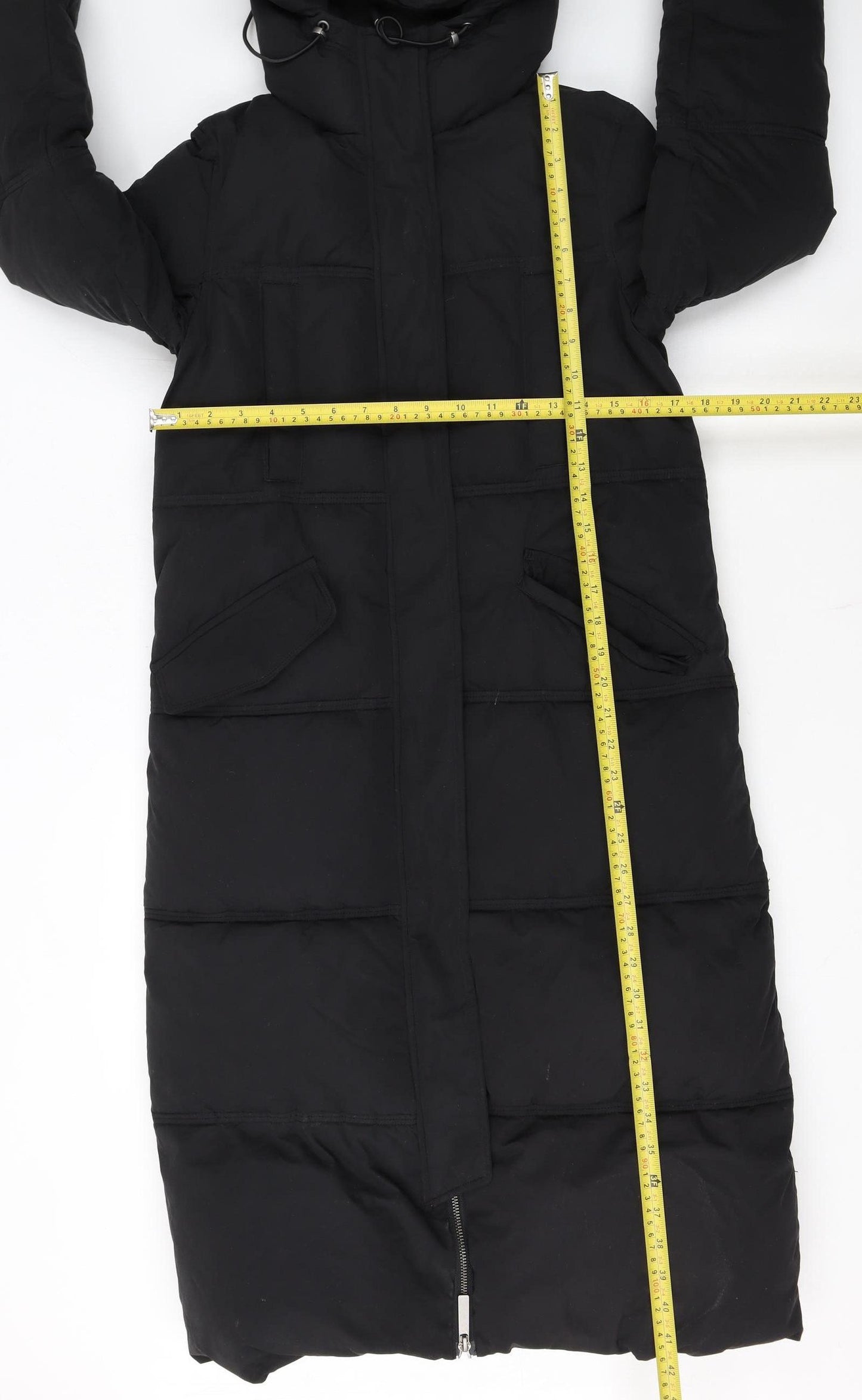 Superdry Womens Black Long Puffer Coat Hooded Size 8 Winter Warm
