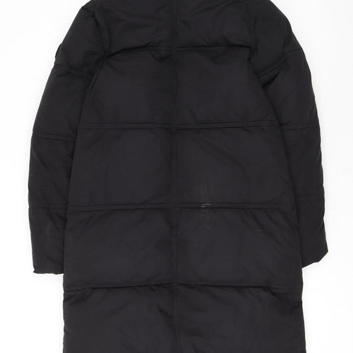 Superdry Womens Black Long Puffer Coat Hooded Size 8 Winter Warm