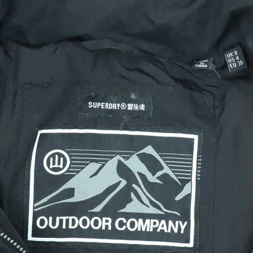 Superdry Womens Black Long Puffer Coat Hooded Size 8 Winter Warm