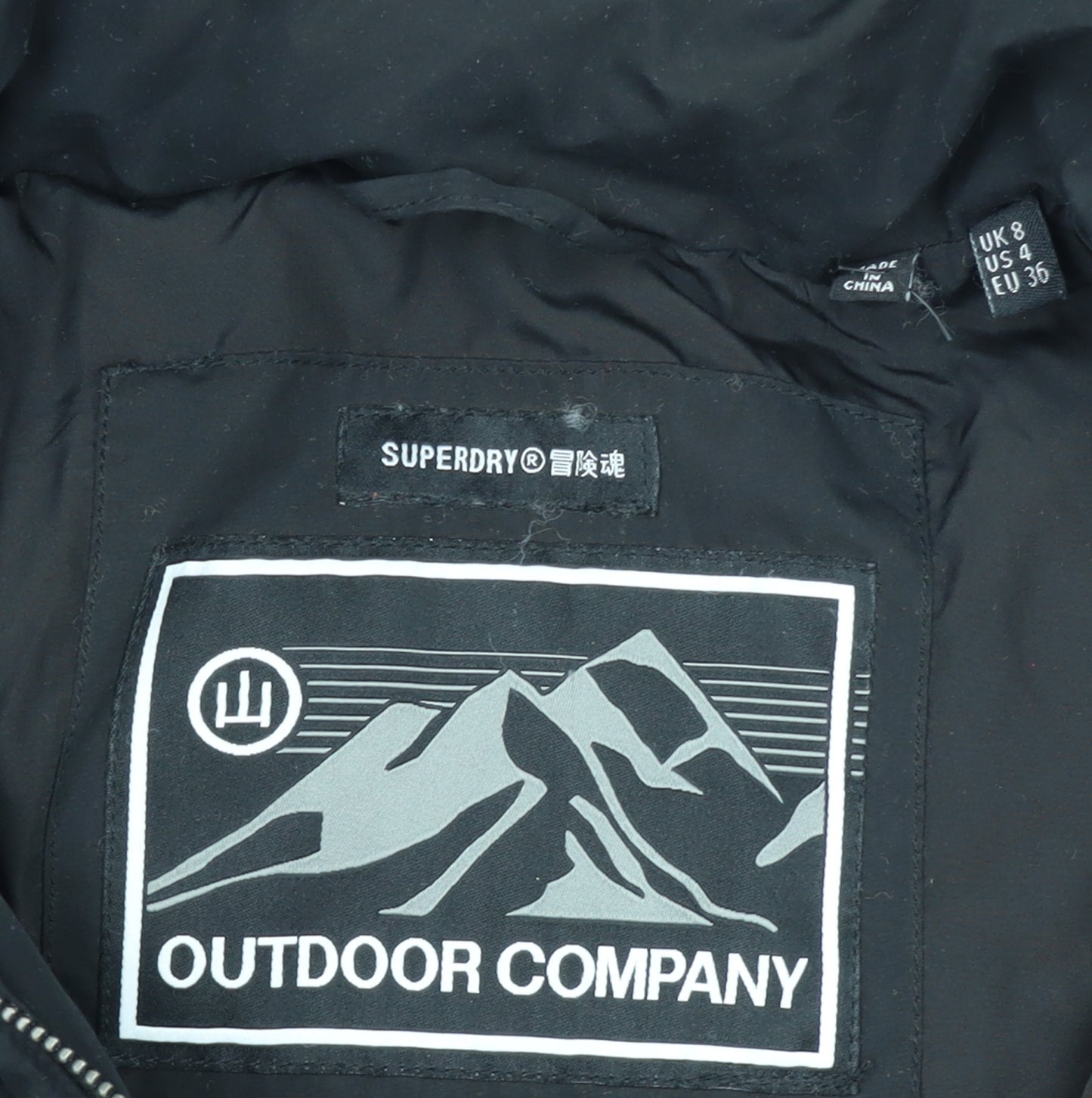 Superdry Womens Black Long Puffer Coat Hooded Size 8 Winter Warm