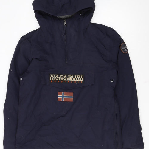 Napapijri Mens Blue Hooded Anorak Windproof Jacket Size M