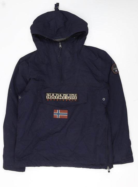 Napapijri Mens Blue Hooded Anorak Windproof Jacket Size M