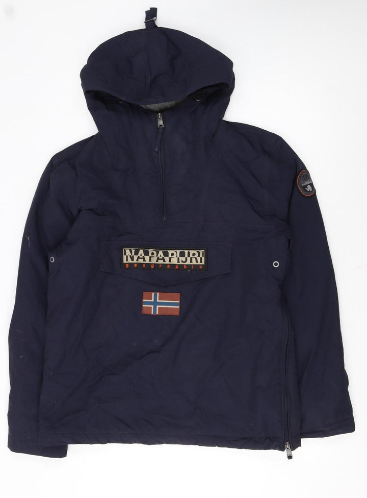 Napapijri Mens Blue Hooded Anorak Windproof Jacket Size M