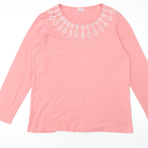 Damart Women Pink Long Sleeve Cotton Jersey Beaded T-Shirt Size 18/20