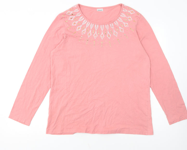 Damart Women Pink Long Sleeve Cotton Jersey Beaded T-Shirt Size 18/20