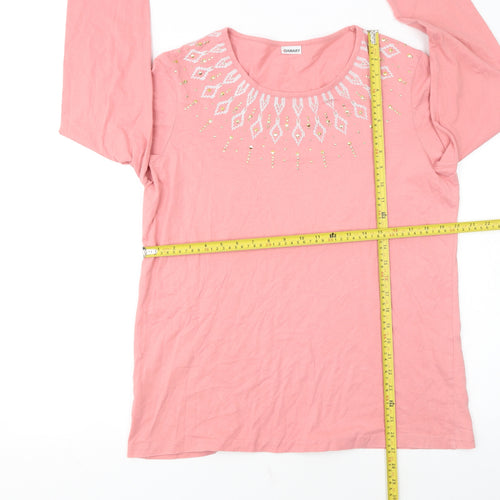 Damart Women Pink Long Sleeve Cotton Jersey Beaded T-Shirt Size 18/20