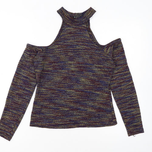 River Island Women's Multicoloured Glitter Cold Shoulder Top UK 10