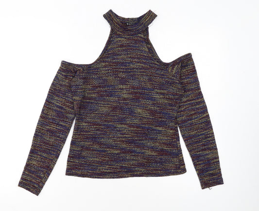 River Island Women's Multicoloured Glitter Cold Shoulder Top UK 10
