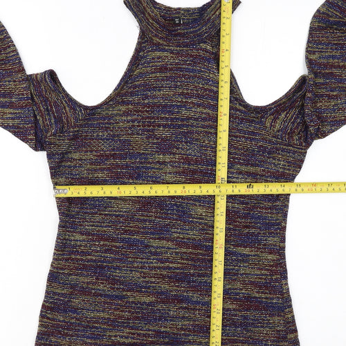 River Island Women's Multicoloured Glitter Cold Shoulder Top UK 10