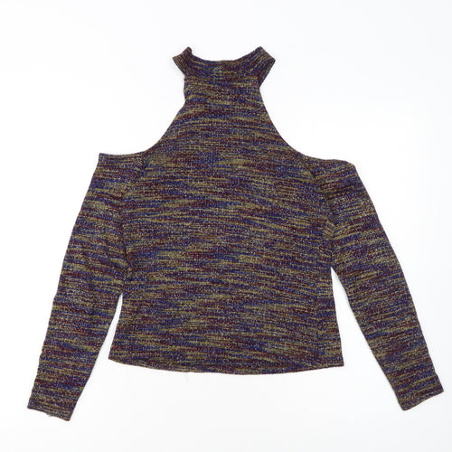 River Island Women's Multicoloured Glitter Cold Shoulder Top UK 10