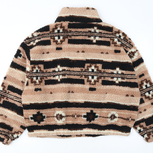 ONLY Women Beige Fleece Pullover Hoodie L Geometric Pattern