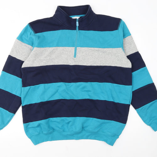 Cotton Traders Men's Blue Striped 1/4 Zip Sweatshirt XL