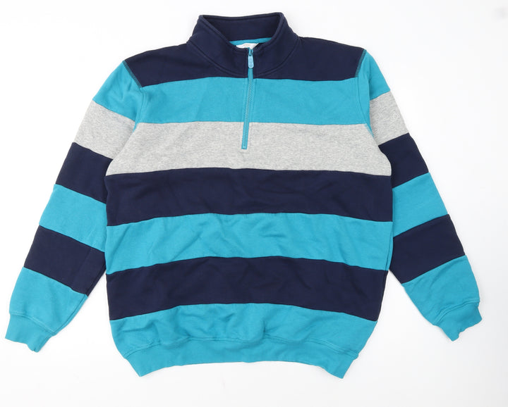 Cotton Traders Men's Blue Striped 1/4 Zip Sweatshirt XL