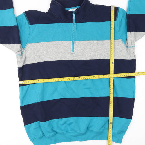 Cotton Traders Men's Blue Striped 1/4 Zip Sweatshirt XL