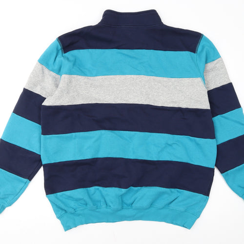Cotton Traders Men's Blue Striped 1/4 Zip Sweatshirt XL