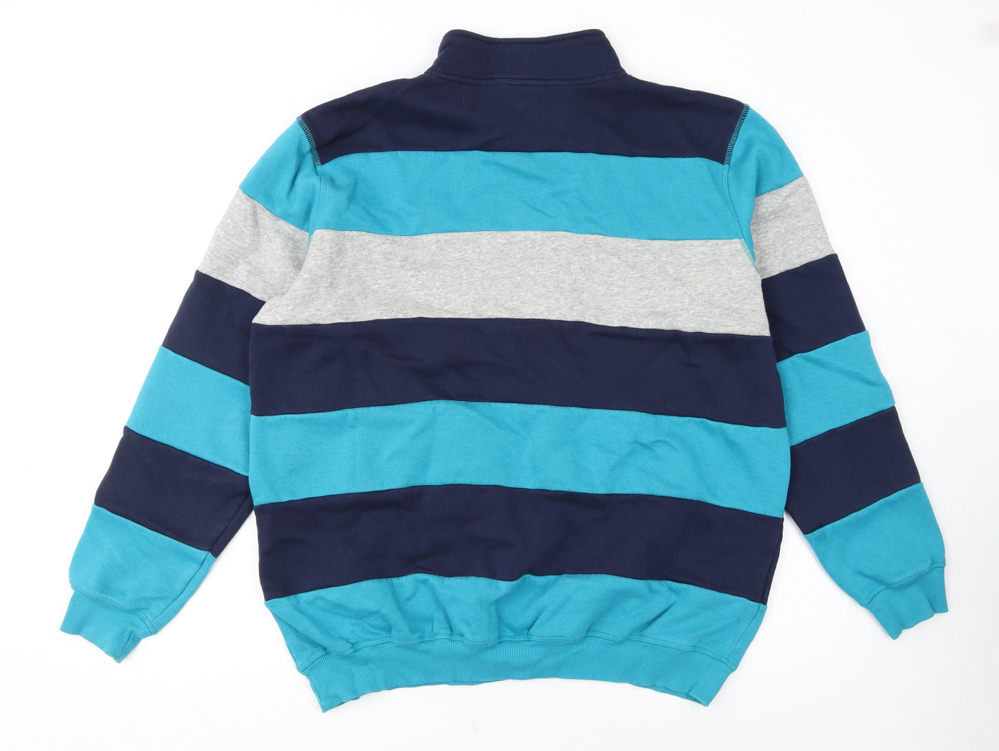 Cotton Traders Men's Blue Striped 1/4 Zip Sweatshirt XL