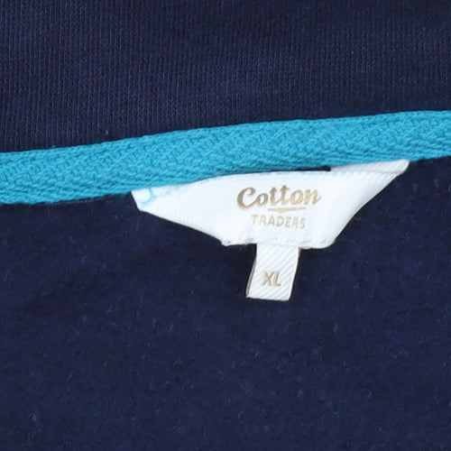 Cotton Traders Men's Blue Striped 1/4 Zip Sweatshirt XL