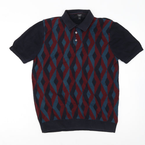 Next Men's Multicoloured Geometric Cotton Polo Shirt Size M