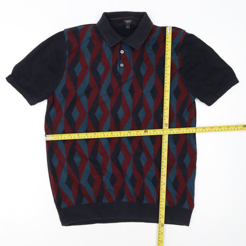 Next Men's Multicoloured Geometric Cotton Polo Shirt Size M