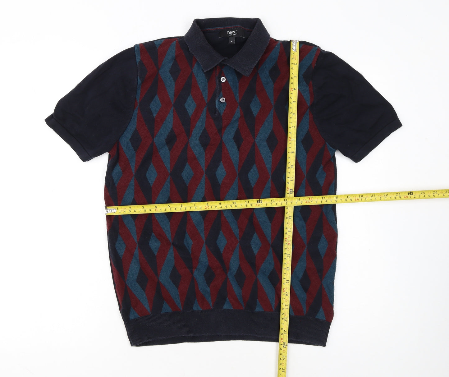 Next Men's Multicoloured Geometric Cotton Polo Shirt Size M