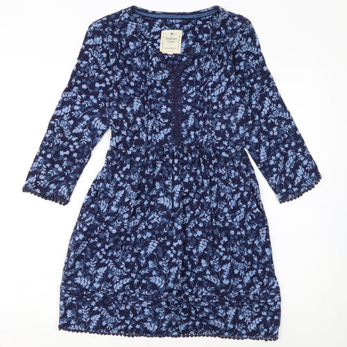 Beacan Cove Women's Blue Floral Cotton Knee Length Shift Dress XS