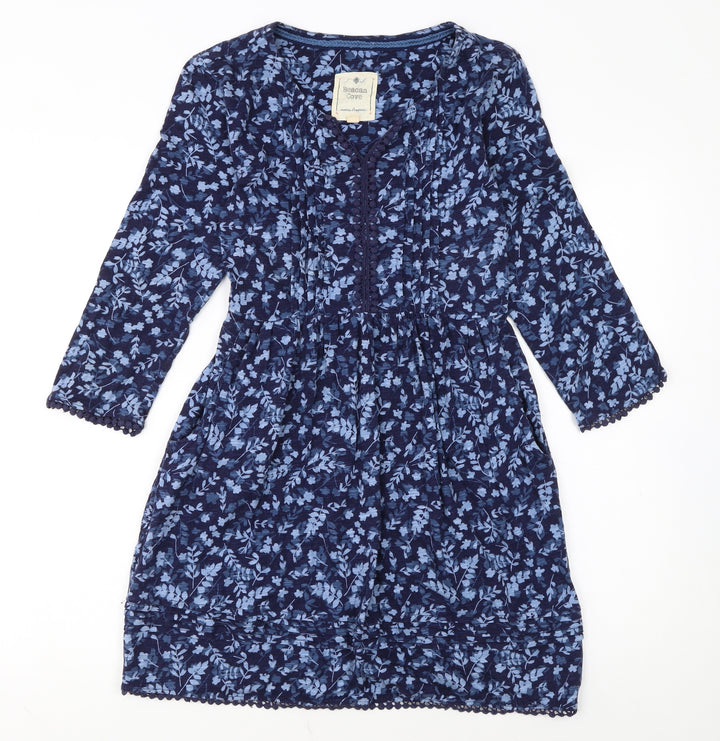 Beacan Cove Women's Blue Floral Cotton Knee Length Shift Dress XS