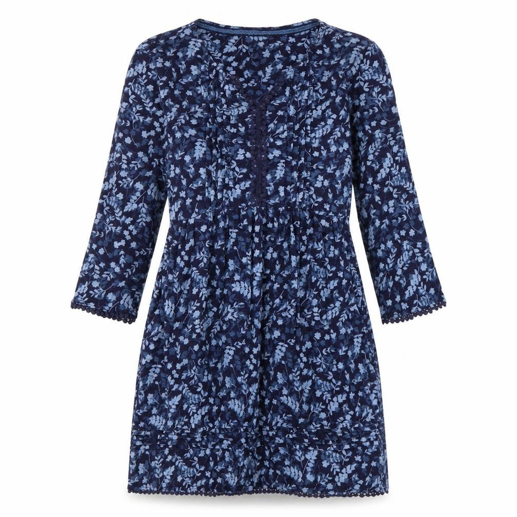 Beacan Cove Women's Blue Floral Cotton Knee Length Shift Dress XS