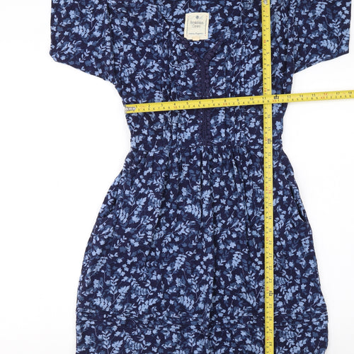 Beacan Cove Women's Blue Floral Cotton Knee Length Shift Dress XS