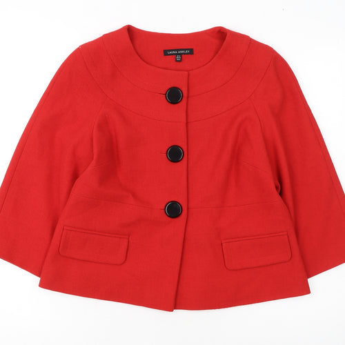 Laura Ashley Women Red Wool Blend Short Blazer Jacket Size 12