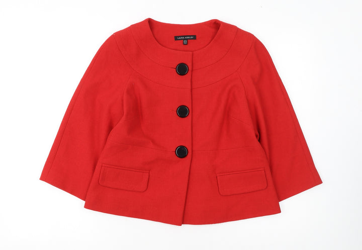 Laura Ashley Women Red Wool Blend Short Blazer Jacket Size 12