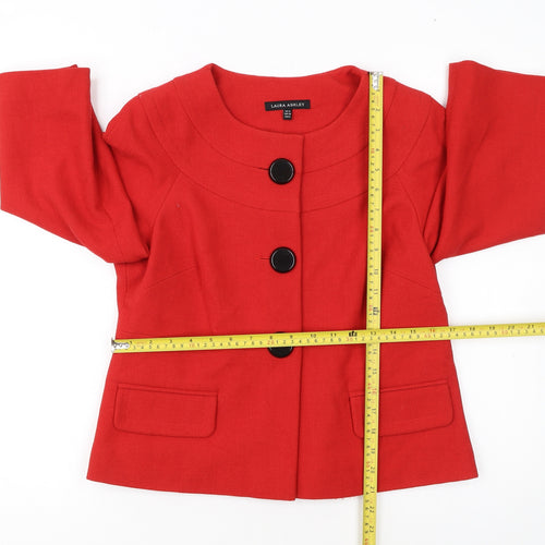 Laura Ashley Women Red Wool Blend Short Blazer Jacket Size 12