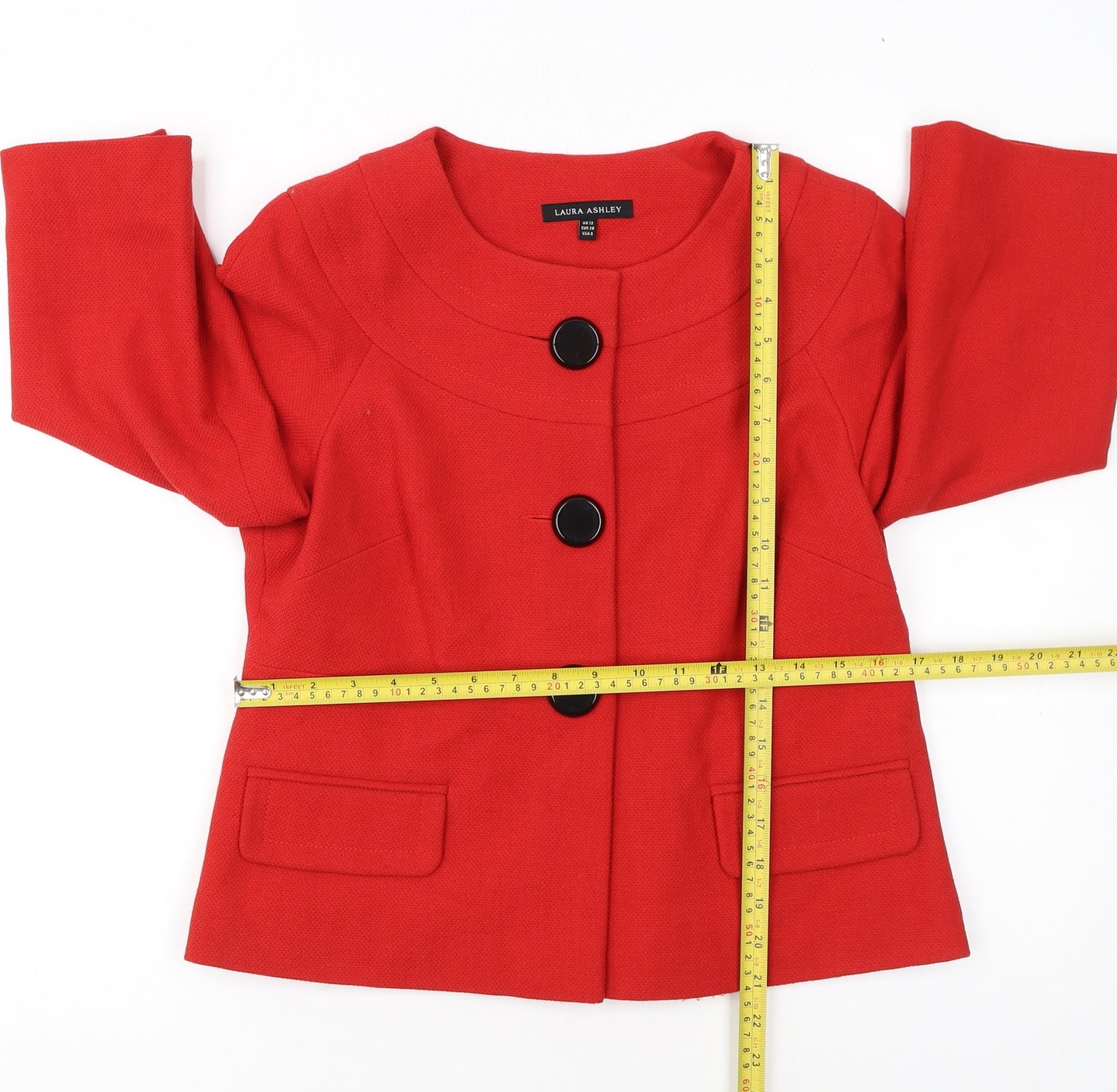 Laura Ashley Women Red Wool Blend Short Blazer Jacket Size 12