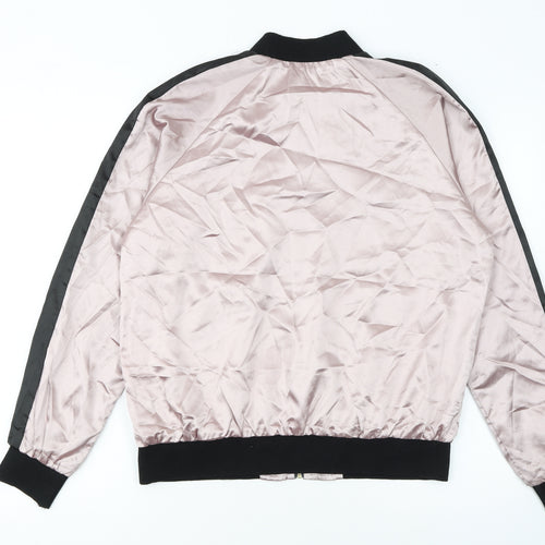 Oober Swank Womens Pink Black Embroidered Bomber Jacket Size L