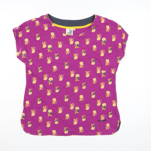 Weird Fish Womens Purple Floral Cotton T-Shirt Size 12
