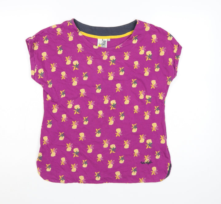 Weird Fish Womens Purple Floral Cotton T-Shirt Size 12