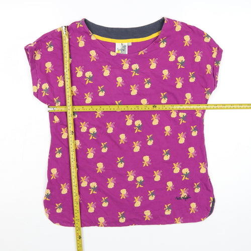 Weird Fish Womens Purple Floral Cotton T-Shirt Size 12
