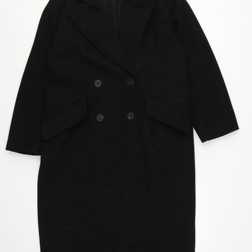 Zara Women's Black XS Double-Breasted Long Overcoat