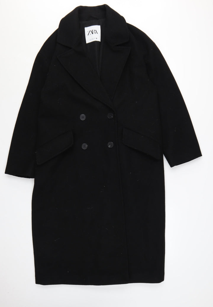 Zara Women's Black XS Double-Breasted Long Overcoat