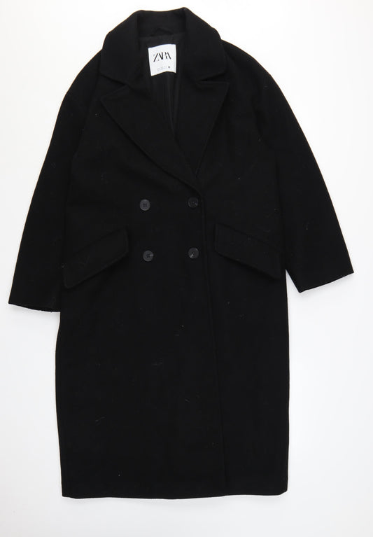 Zara Women's Black XS Double-Breasted Long Overcoat