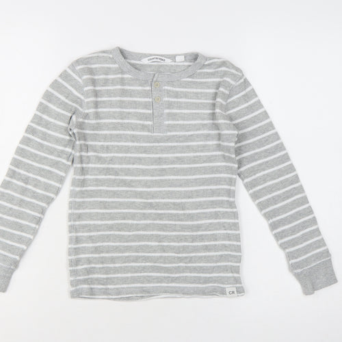 Country Road Boys Grey Striped Long Sleeve Henley T-Shirt Size 8 Years