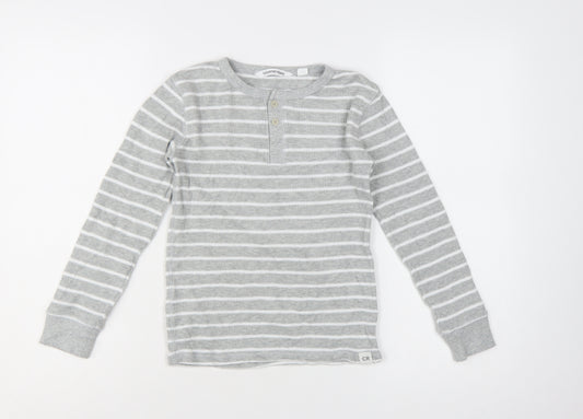 Country Road Boys Grey Striped Long Sleeve Henley T-Shirt Size 8 Years