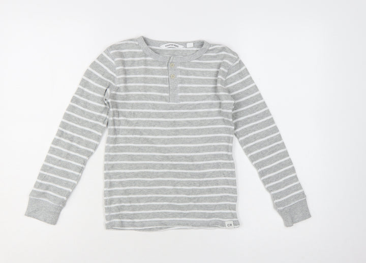 Country Road Boys Grey Striped Long Sleeve Henley T-Shirt Size 8 Years