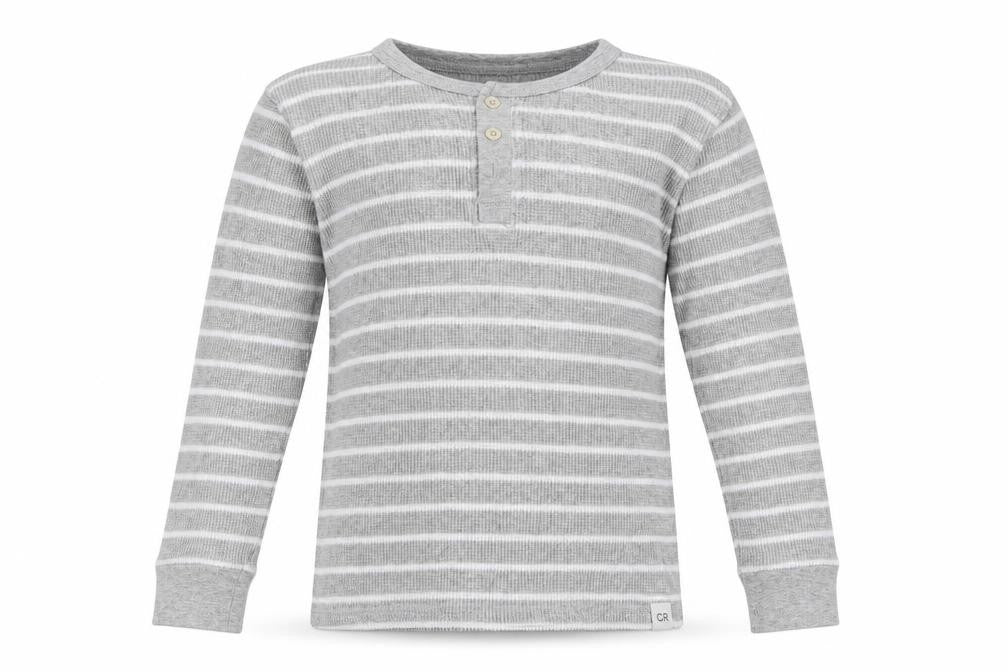 Country Road Boys Grey Striped Long Sleeve Henley T-Shirt Size 8 Years